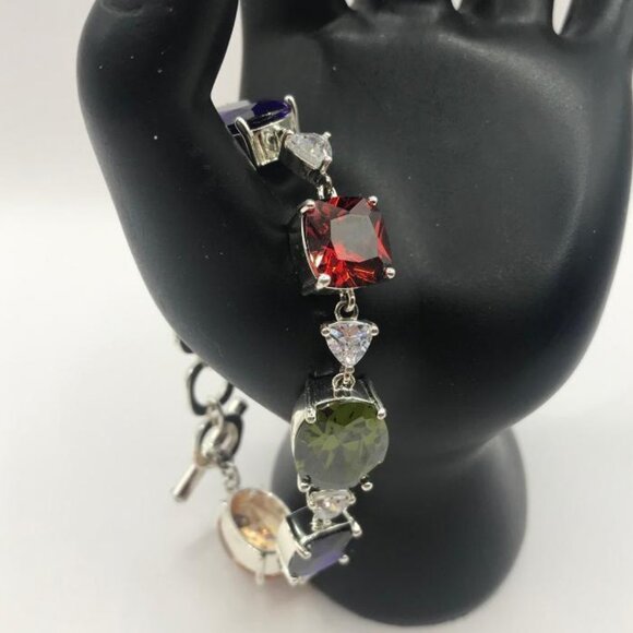 NVC Nataliya V Collister Silver-Tone Multi Colored Glass Gems Bracelet - Picture 5 of 9